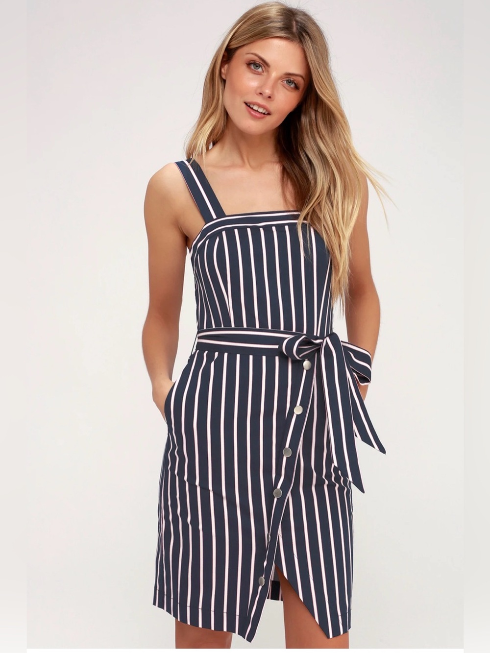 Anthropologie JOA Pinstriped  Asymmetrical Dress Size S